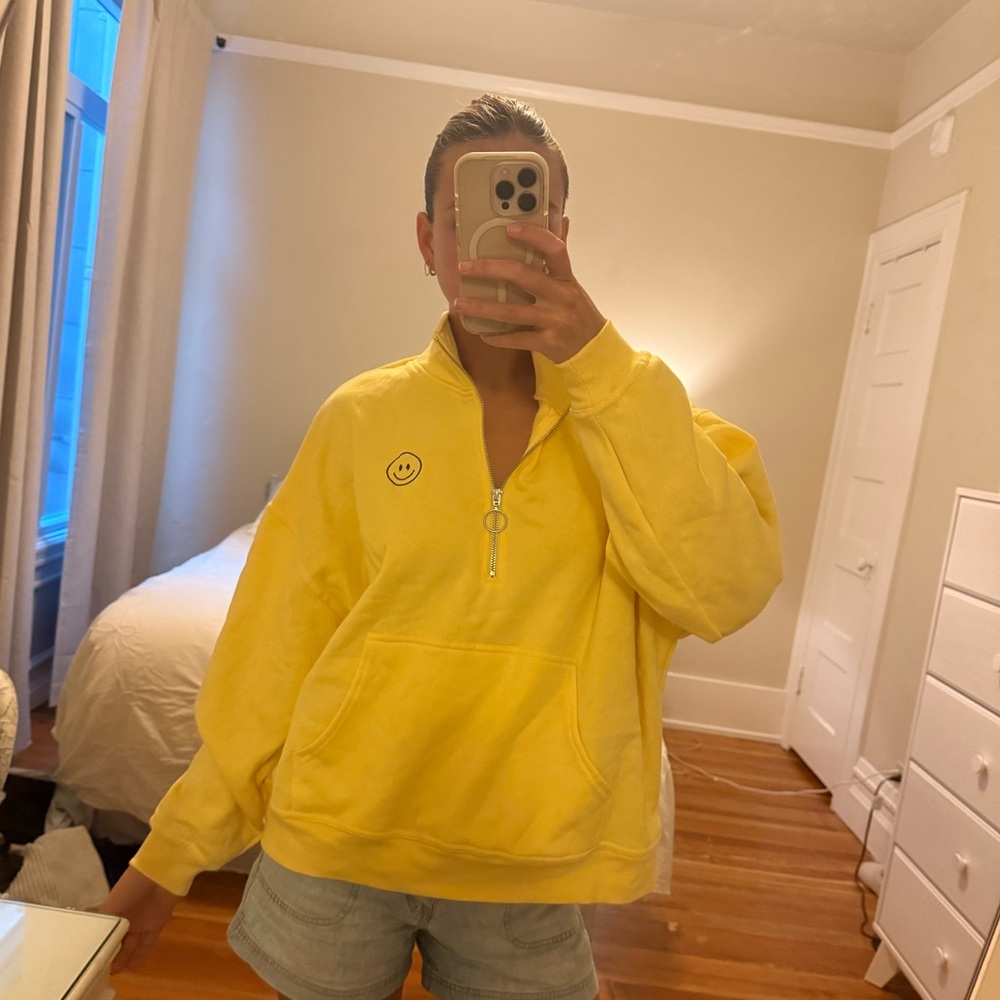Yellow Half-Zip Sweatshirt with Smiley Face